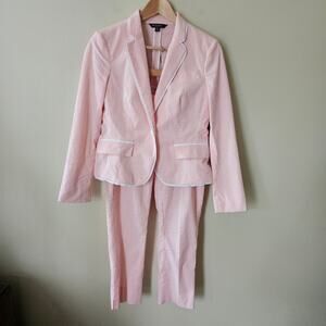 Brooks Brothers Women's Seersucker Suit 4P Blazer Pants Pink Nautical Preppy
